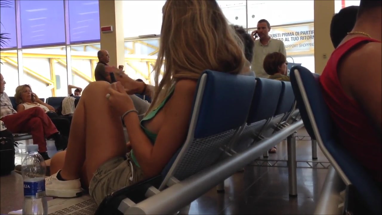 Magnificent blonde sweetheart at the airport