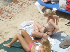 Sexy French chicks love to sunbathe topless