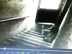 Desperate girl caught peeing on the stairs