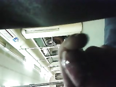 Nasty guy strokes his sausage in the train
